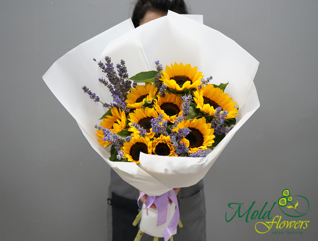 Bouquet with sunflowers and lavender photo